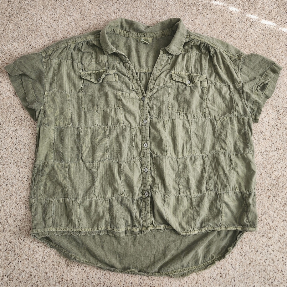 Sundance Green Button Down Patchwork Shirt - image 1